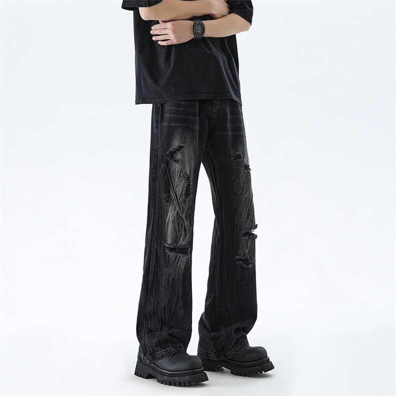 B221美式ins高街暗黑小众夏季重工艺破洞牛仔裤LK24173-P65控88,男装牛仔裤,电商B221