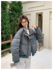 短款灰色羽绒服女2025冬季新款泡芙保暖巨好看面包服90白鸭绒外套，女装羽绒服，2C159