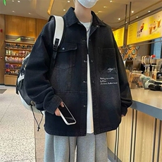 牛仔长袖衬衫男生春秋季青少年潮牌宽松痞帅衬衣初中高中学生外套，男装夹克，星座506A
