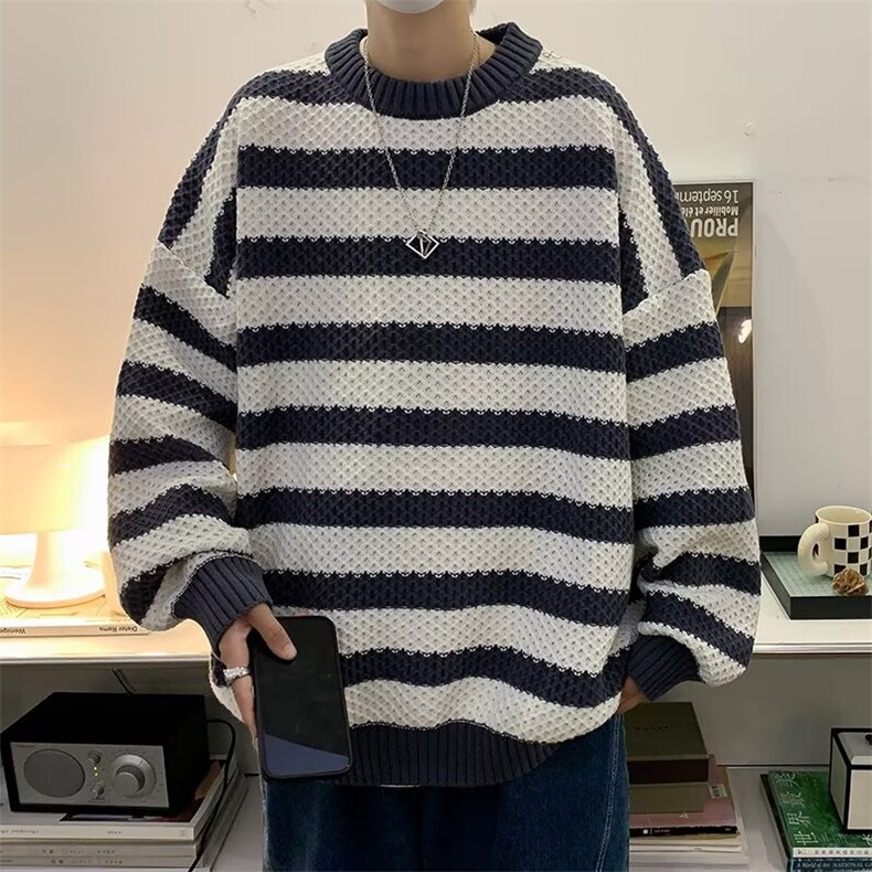线条纹撞色针织衫男春秋毛衣2025新款百搭上衣打底衫气质SW7128,男装T恤,星座516A