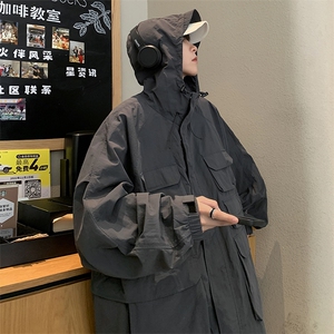 A759-P74 春秋潮牌宽松连帽夹克外套男日系复古多口袋户外冲锋衣图片