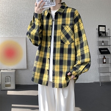 衬衫男春季新款港风宽松大码磨毛格子长袖衬衣CS6638-特P29，男装衬衫，星座214-3