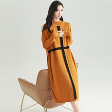 2025秋冬百搭时尚简约圆领长袖连衣裙，女装连衣裙，雅之冉羊绒