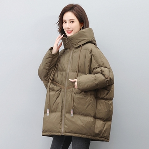 叶笙衣6266宽松连帽抽绳拼接羽绒服图片