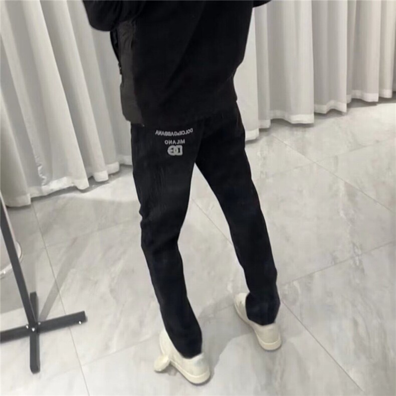 网红同款刺绣恶魔眼睛牛仔裤男潮牌黑色百搭修身小脚时尚休闲长裤,男装牛仔裤,星座506A