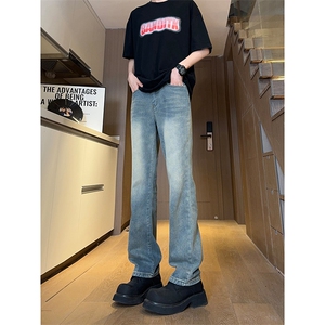 现货主推 渐变复古蓝微喇直筒松紧腰休闲牛仔裤男女K5809-P50控69图片