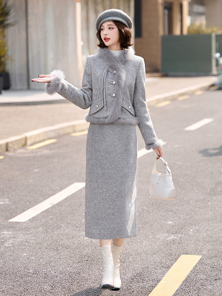 小香风羽绒服套装女白鸭绒加厚保暖狐狸毛拼接短款外套冬,女装套装/套裙,衣之秀