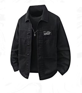 GM6105P65日系复古水洗做旧斜纹棉工装茄克口袋拼色大码翻领外套图片