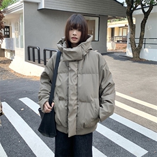 现货5W件冬季三防重磅boxy短款羽绒连帽PU皮棉衣外套防风加厚棉服，男装棉衣，电商A486-1