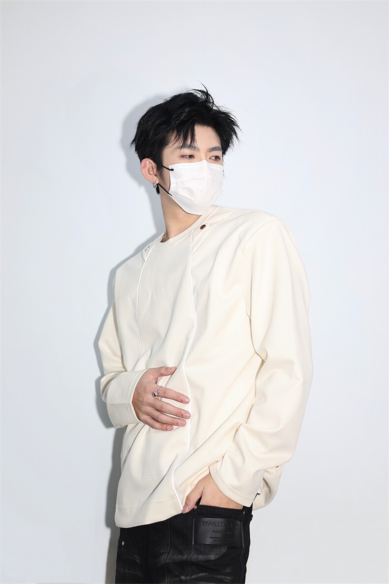 明星私服反光条未来感潮男打底美式潮男休闲高街卫衣打底衫P55,男装卫衣,电商B319