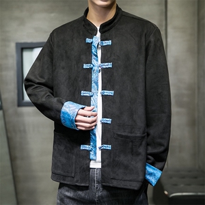 盘扣外套男麂皮绒立领改良汉服刺绣唐装新中式轻风M702/P100