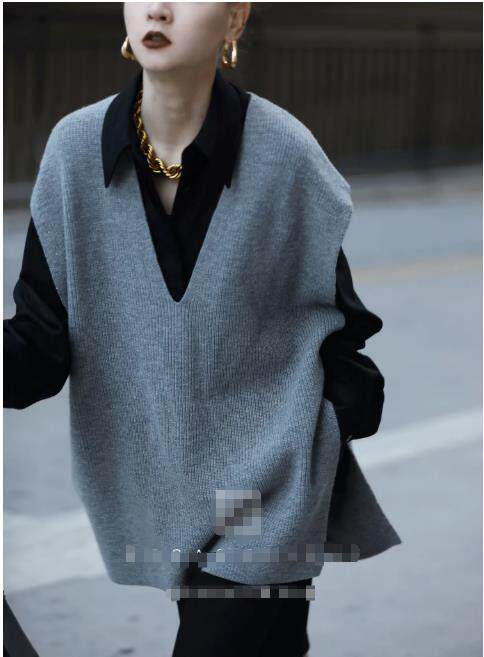 2025秋冬新款舒适百搭简约软糯时尚v领套头无袖衫，女装针织衫/毛衣，美雪羊绒