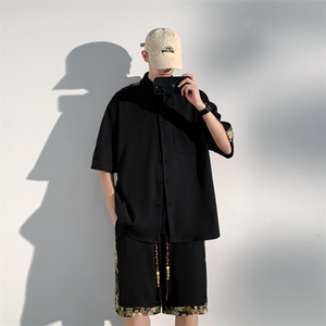 1小熊短袖衬衫男+短裤大码情侣套装92%聚酯纤维8%氨纶TZ77058P70