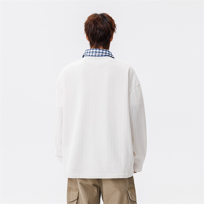 美式假两件格子翻领卫衣潮流宽松polo衫A161-MT-2602-P42,男装卫衣,电商A161