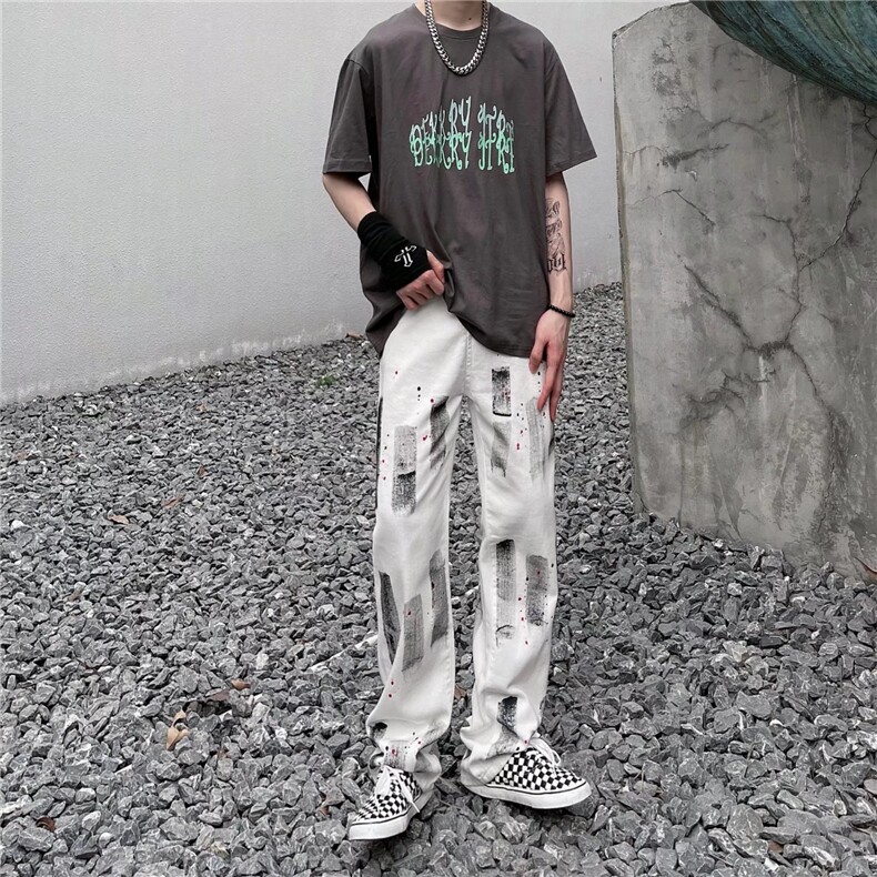 牛仔裤男秋季潮大码休闲裤子高街油漆手绘牛仔裤男G095P40,男装牛仔裤,星座1116-2