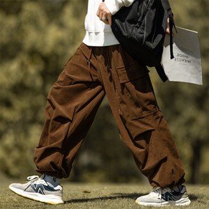 日系灯芯绒工装裤子男春秋季潮牌复古束脚裤宽松大码青少年休闲裤