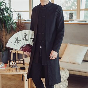 W201 *中国风男士中长风衣棉麻盘扣复古国潮外套 纯色* P85图片