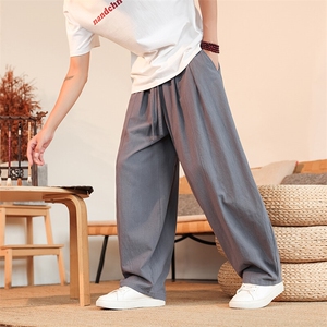 8XL-M亚麻弯刀裤直筒阔腿裤子男夏季宽松大码运动灯笼裤KZ068P60图片