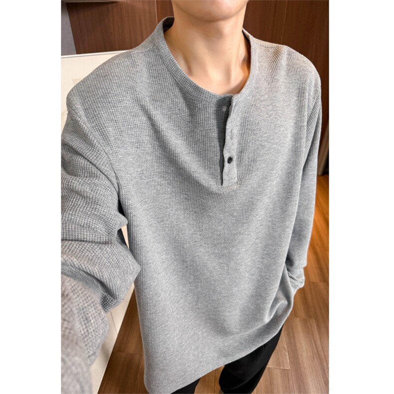 2025春季新款手机自拍大码华夫格长袖T恤M-5XHT24913-特P19，男装T恤，电商A022