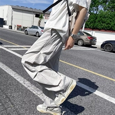 速干冰丝裤子夏季男女ins美式机能休闲裤褶皱薄款工装长裤~Q2834，男装休闲裤，星座601-2