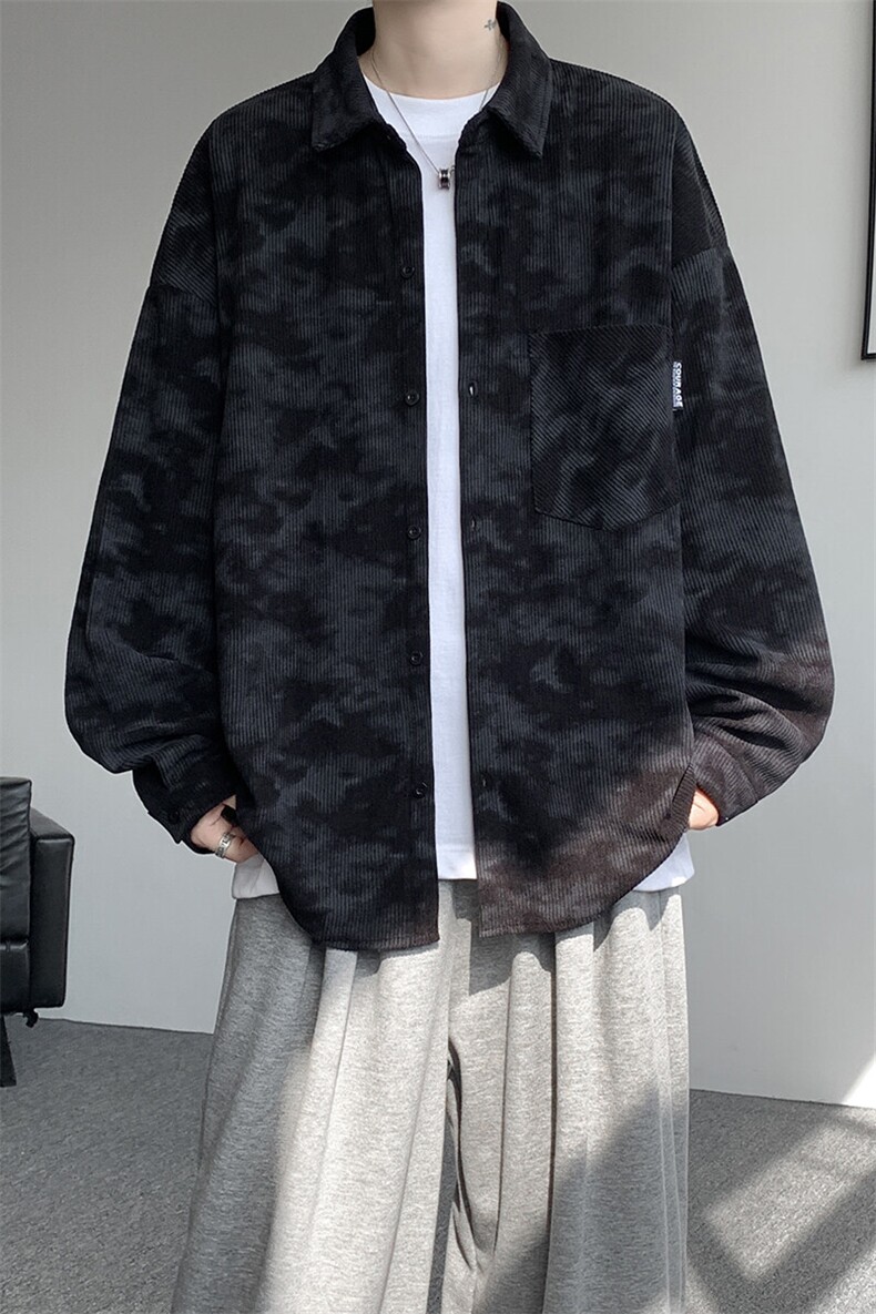衬衫男秋季新款港风宽松大码灯芯绒扎染长袖衬衫CS8108-P42,男装衬衫,星座214-3