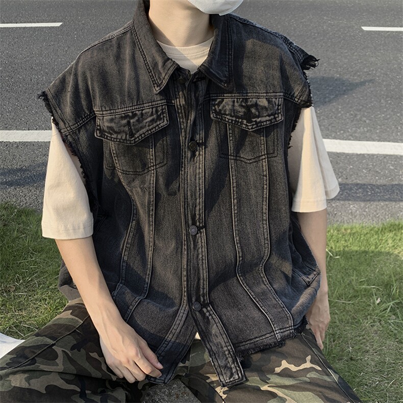 高街牛仔马甲男韩版潮流帅气2024夏季新款ins宽松外套W4889-P55,男装背心/马甲,星座412-3