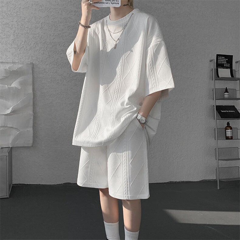 现货 TZ769-特批40 控88 夏季短袖T恤肌理感大码提花圆领运动套装图片