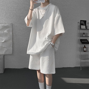 现货 TZ769-特批40 控88 夏季短袖T恤肌理感大码提花圆领运动套装图片