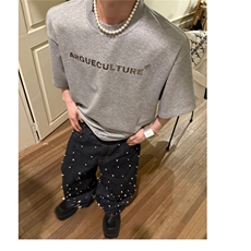 自制N个铆钉原版高质量280G脊骨胸口装饰短袖T恤，男装T恤，星座807-3
