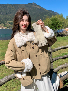 新款！羊羔毛拼接派克服羽绒服2C133-8993-P255-K378图片