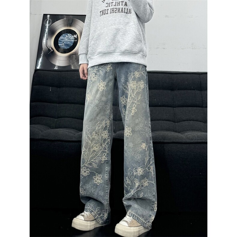 B221美式ins高街宽松提花微喇牛仔裤LK25577-特P45控78,男装牛仔裤,电商B221