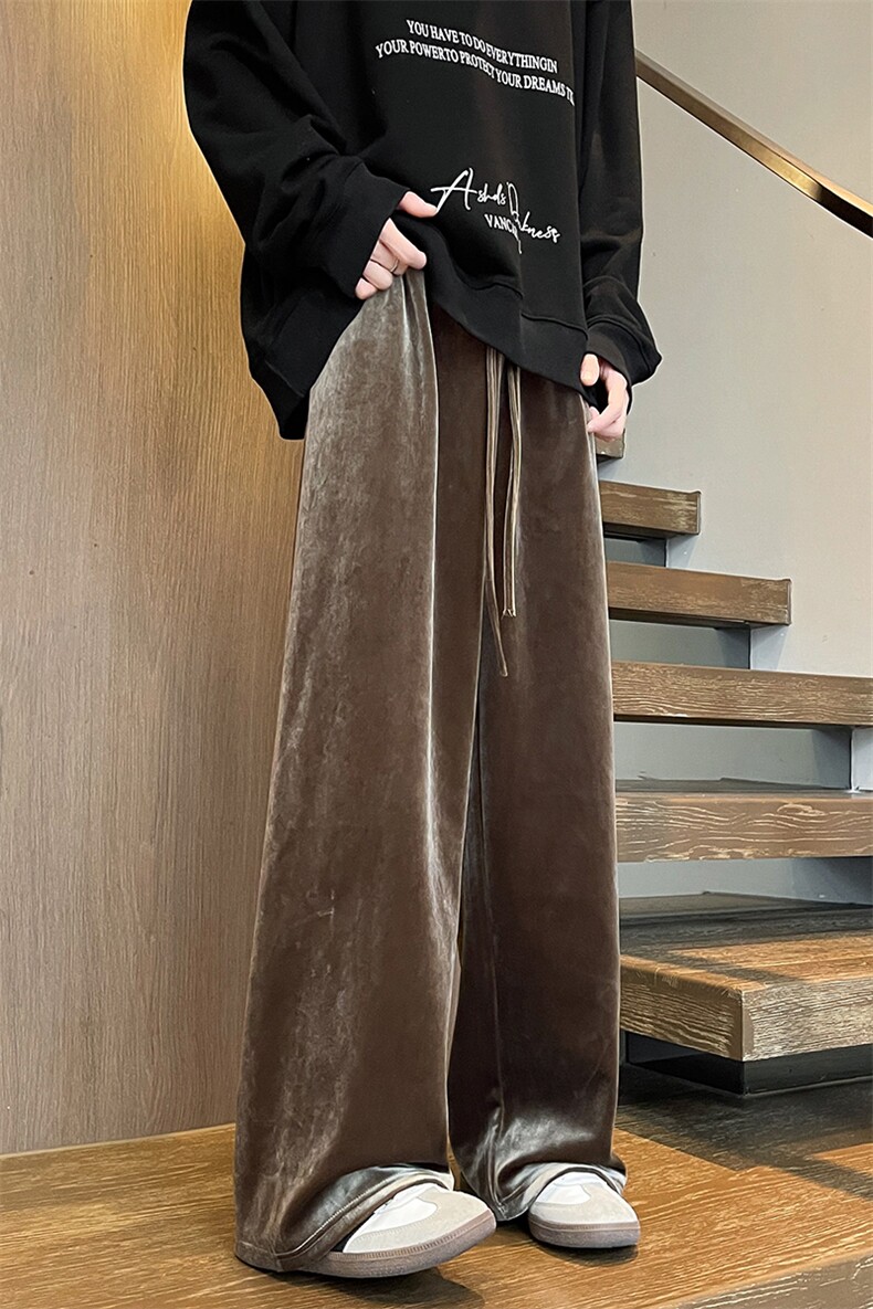 8XL-M加绒美拉德宽松金丝绒阔腿裤垂感拖地裤K993P55加绒65控78,男装休闲裤,电商D206-1
