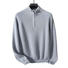 男士秋冬季新款简约休闲元宝针拉链半高领羊绒衫，男装羊绒套衫，台绒羊绒