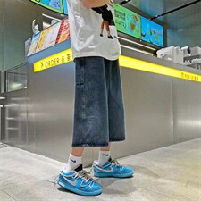 牛仔短裤男夏季港风宽松直筒潮牌阔腿七分裤工装休闲裤DK863-P40图片