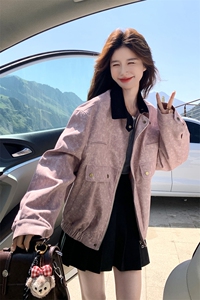 粉色撞色翻领外套女2026春季新款超好看设计感小个子休闲减龄夹克图片