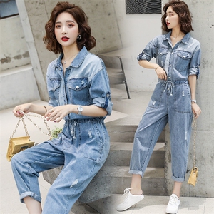 牛仔连体裤女2022夏季新款女装高腰显瘦百搭帅气工装休闲连衣裤潮图片