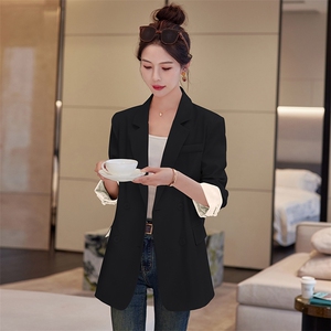 阔版宽松西装外套女2025春秋新款韩版设计感袖口撞色休闲西服上衣图片