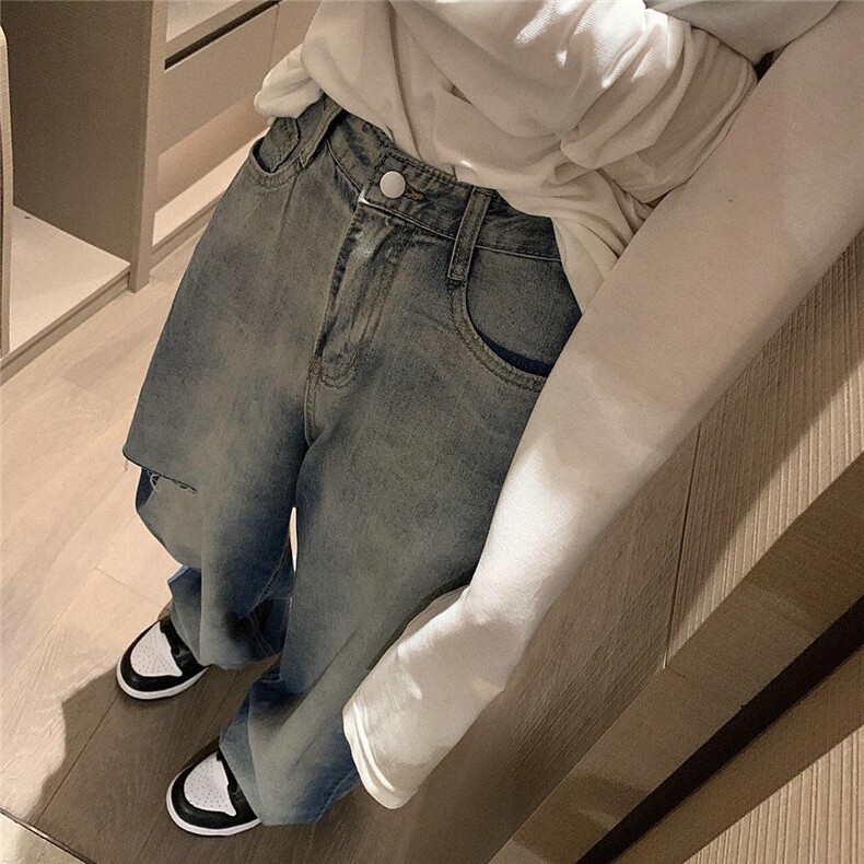 渐变破洞牛仔裤，女装牛仔裤，XTZ style