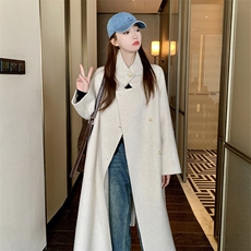 高端秘鲁长毛感羊毛双面混纺大衣P285K428，女装毛呢外套，2C333