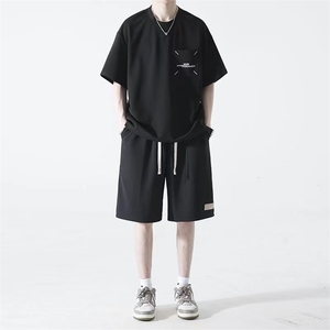 抖音 夏季高品质刺绣套装男女潮流运动二件套TZ911P75图片