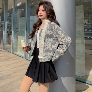 独特别致蕾丝飘带碎花外套女2025春季新款韩系休闲小个子短款上衣图片