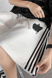 麂皮绒创意印花条纹短裤男宽松运动休闲五分裤 XZ514-2-1515-P43图片
