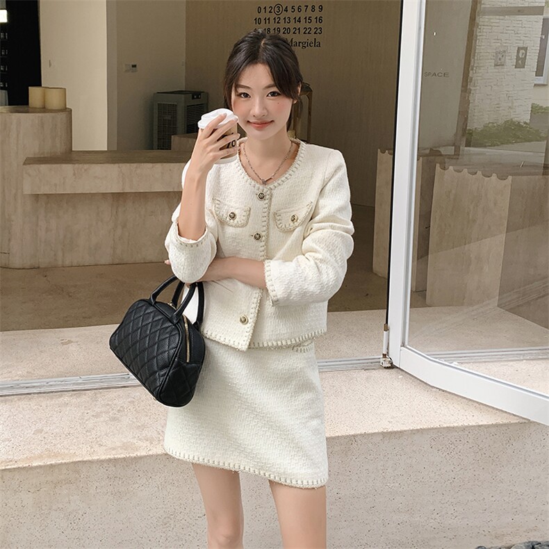 小香风套装女2025新款春秋季高级感气质名媛粗花呢短外套半身裙子,女装套装/套裙,慧峰