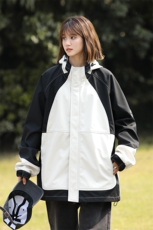 西瓜红撞色冲锋衣女户外三防登山服春秋款工装夹克拼色雪尼尔外套，男装夹克，电商A409-1