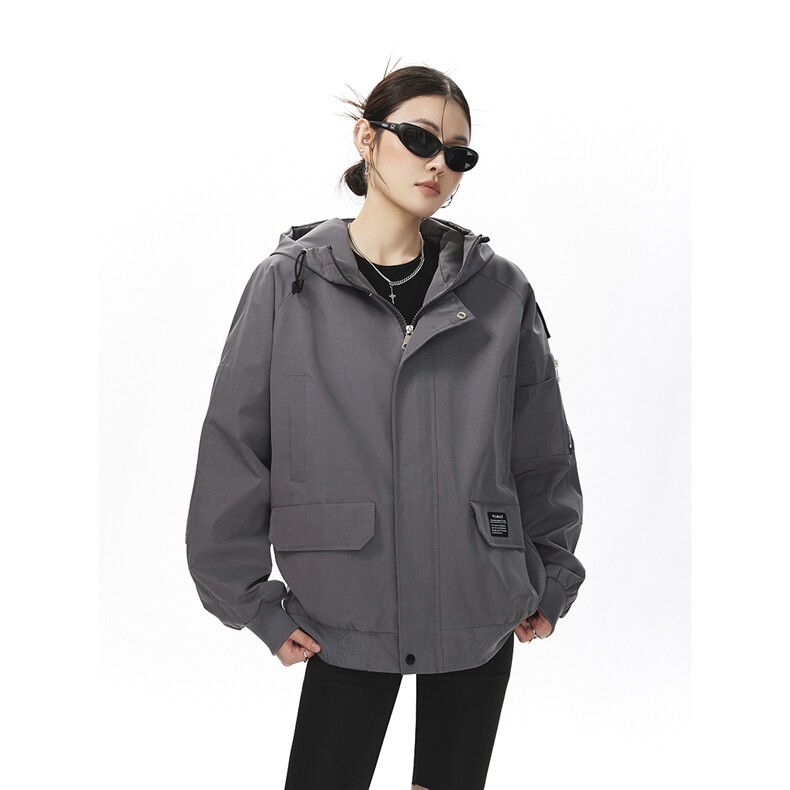 可二开发光贴片连帽工装冲锋衣大码M-5XL夹克女JK78076P85控128，女装短外套，星座226-1