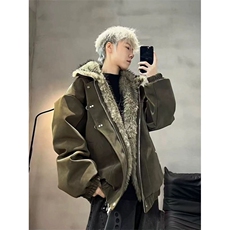 网图座山雕立领PU皮棉服外套男冬季保暖百搭宽松棉衣夹克，男装夹克，电商C307