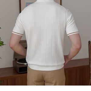 半拉链男士薄款条纹针织短袖夏季青年翻领T恤韩版潮流Polo衫图片