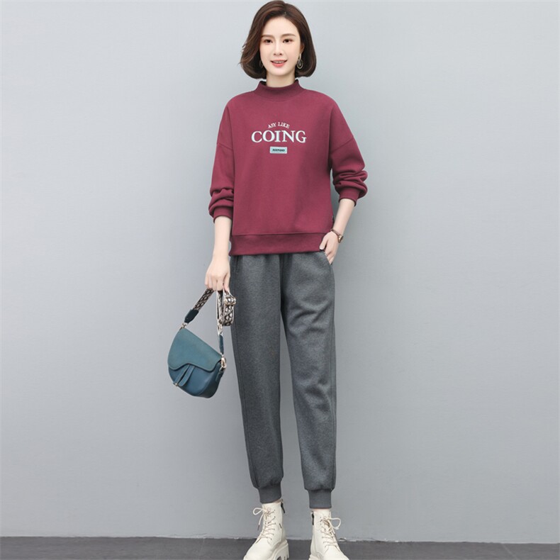 冬季新款加厚加绒卫衣两件套女刺绣休闲卫衣女中老年妈妈装,女装套装/套裙,璐依舞
