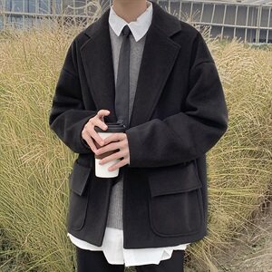 518秋冬加厚呢子大衣外套男韩版港风呢外套FX2020 P105 控128图片