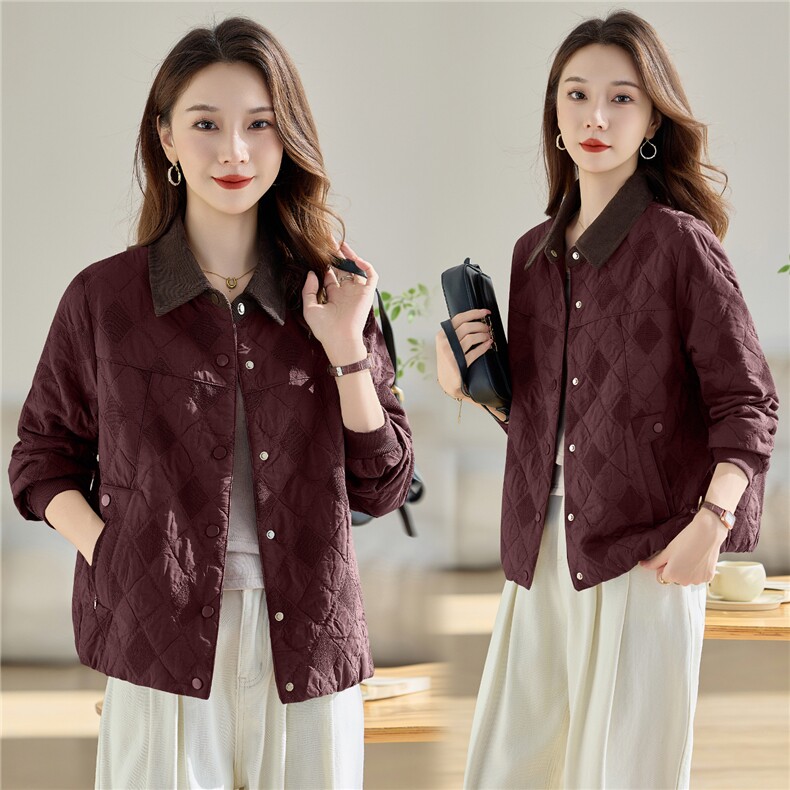 时尚菱格休闲短款外套女2026春秋季新款宽松中年妈妈装夹克上衣，女装短外套，余墨